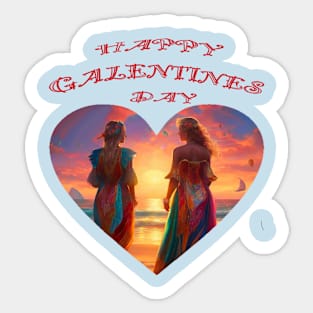 Romantic girlfriends on the beach on Galentines day Sticker